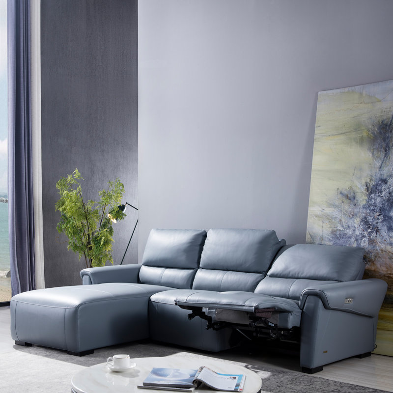Minnich Upholstered Power Reclining L-Shaped Sectional, Left Hand Facing, Aqua