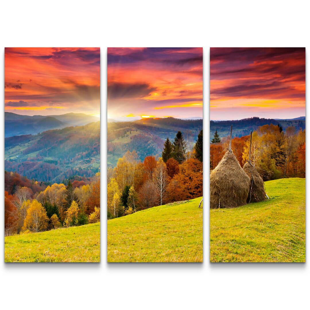 3-tlg. Leinwandbilder-Set Berglandschaft bei Sonnenaufgang im Herbst