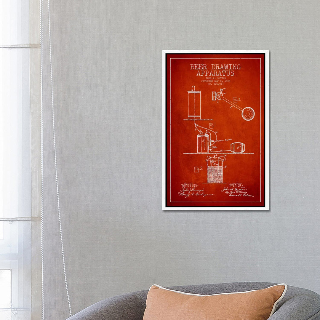 Beer Drawing Red Patent Blueprint von Aged Pixel - Gallery-Wrapped Canvas Giclée on Canvas