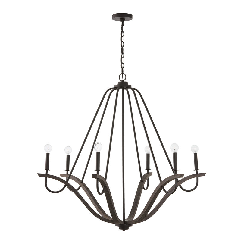 6 - Light Steel Dimmable Chandelier, 38.5" H x 43" W