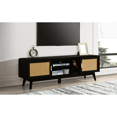 63'' Tv Stand For 65 Inch Tv, Solid Wood Legs, 2 Storage Cabinets, Sleek Design Living Room, Bedroom Dark With Media Console 65" Modern Style Bedroom, Room