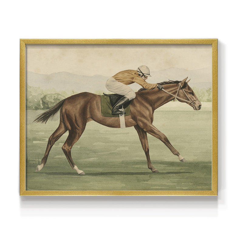 Vintage Equestrian II -Framed Print - Restickable, 11" H x 14" W, Gold