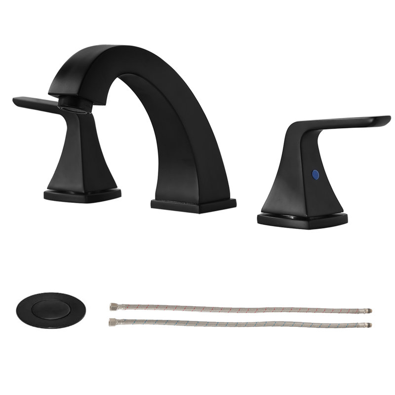 Widespread 2-handle Bathroom Faucet with Drain Assembly, Matte Black