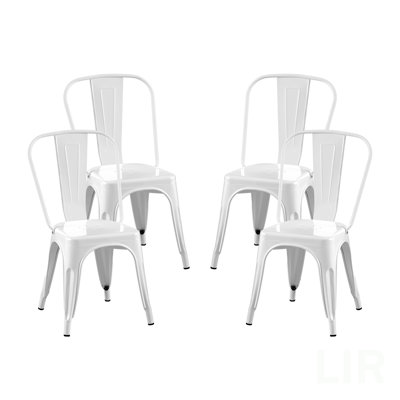 Set Of 4 High Gloss White Industrial Metal Dining Chairs 18 Inch Seat Height Stackable Indoor Outdoor, Lightweight Easy-Clean Surface, Easy Assembly, Durable Modern Design, For Kitchen Cafe Bar, Chair