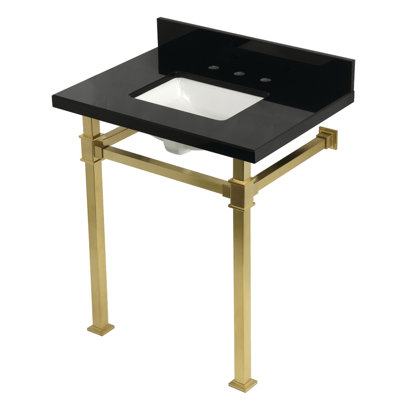 Kingston Brass Monarch 30-Inch Black Granite Console Sink with Stainless Steel Legs (8-Inch, 3-Hole)