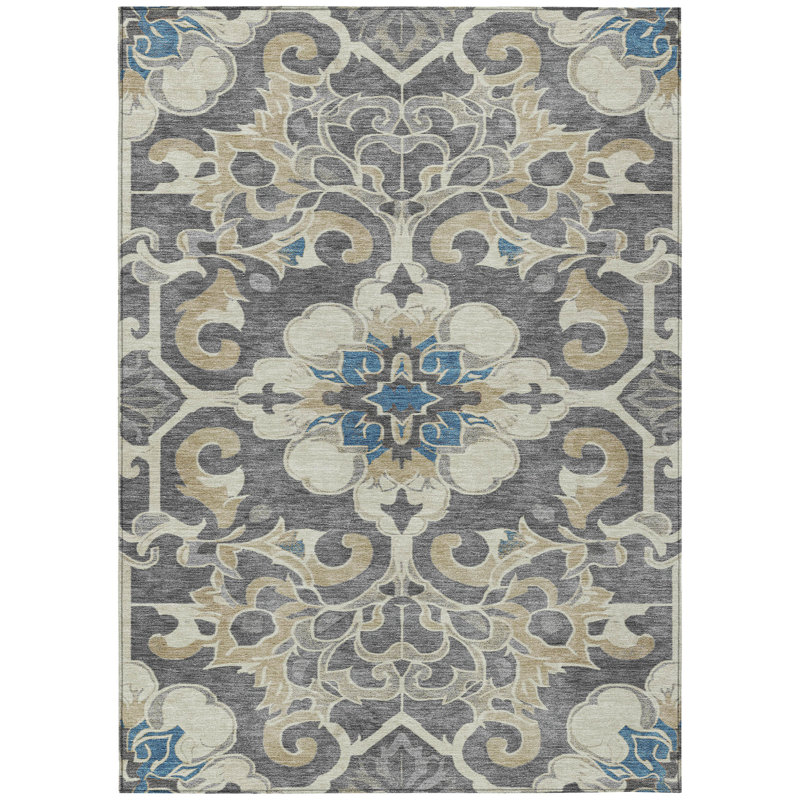 Machine Washable Indoor/Outdoor Xhevrie Beige Rug, Rectangle 9' x 12'