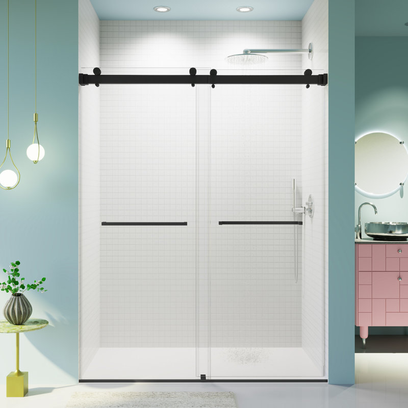 Portes de douche et de baignoire gain de place, 3/8 po en verre, noir mat pour la maison