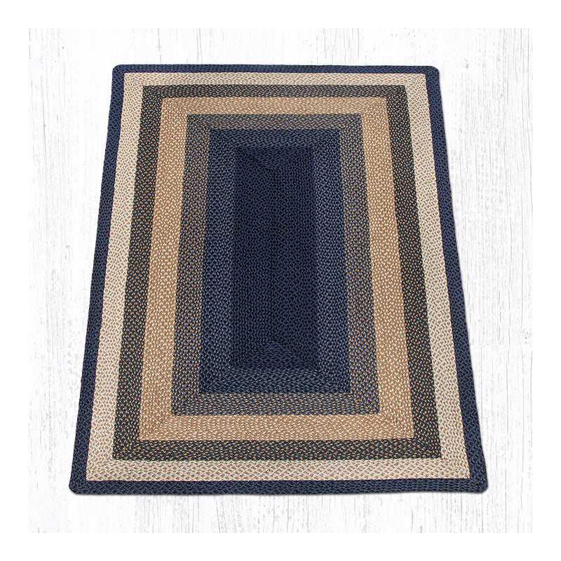  Light Blue, Dark Blue & Mustard Oblong Braided Rug – Handcrafted Quality, Rectangle 5' x 8'