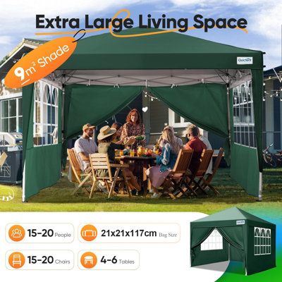 3x3m (10x10ft) Pop Up Canopy Gazebo with Removable Sidewalls, Adjustable Height Event Shelter