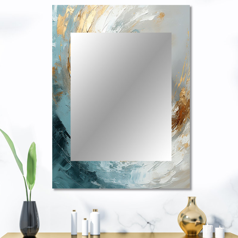 Or et peinture grise spirale chuchotant II - abstrait spirales murales, miroir doré, 40 po x 30 po