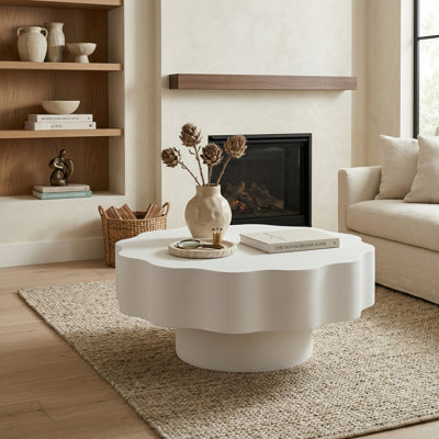 White Scalloped Round Coffee Table