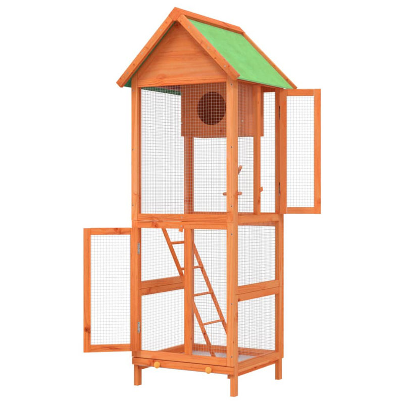Tall Brown Pine Wood Outdoor Bird House with Ladder