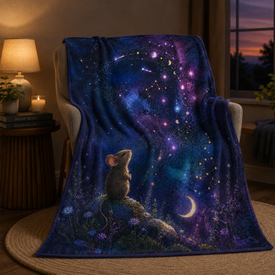 Couverture pour souris Stargazing avec croissant de lune, constellations et fleurs sauvages, jeté en flanelle cosmique pour canapé, lit, coin lecture et soirées tranquilles, 30 x 40 po