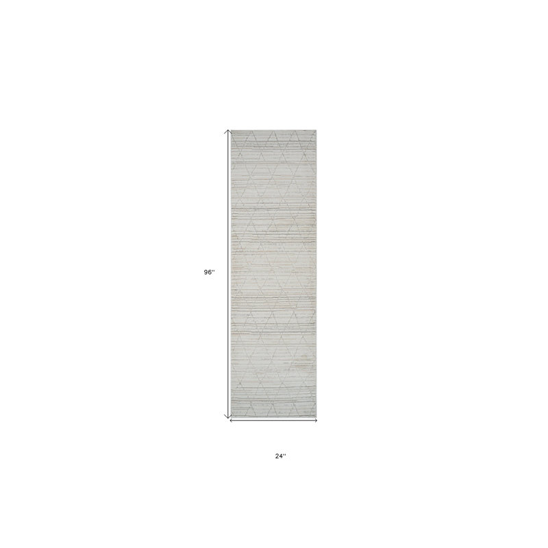 8' Gray And Beige Geometric Distressed Runner Rug
