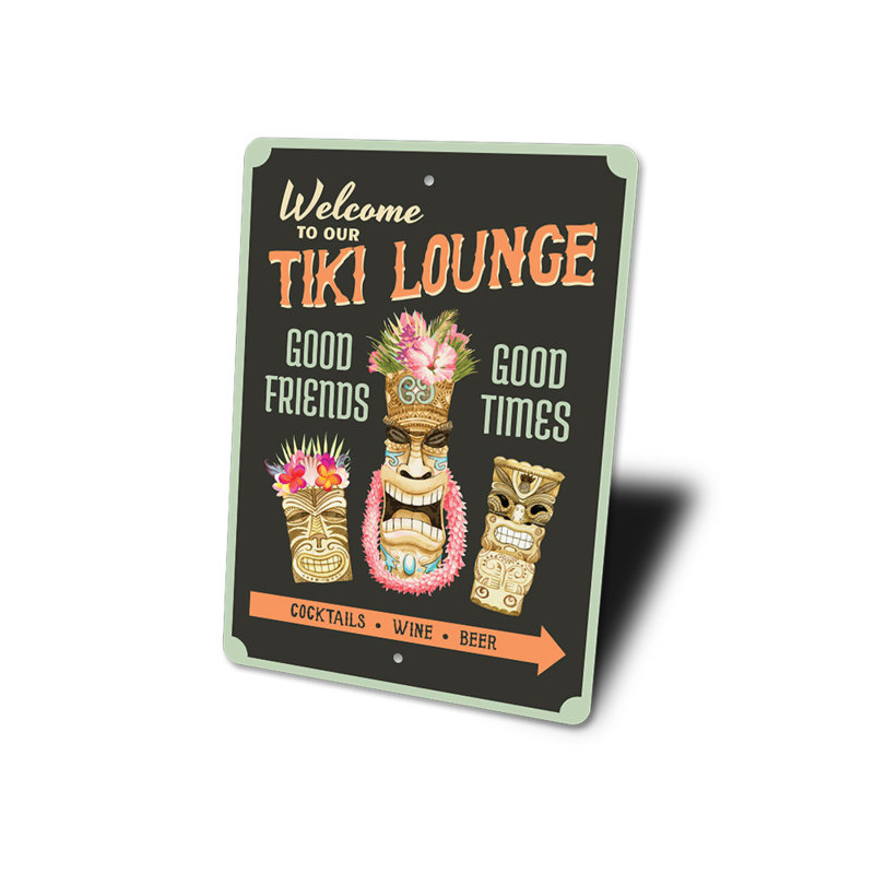 Enseigne en aluminium Tiki Lounge, H 14 po x l 10 po x P 0,04 po