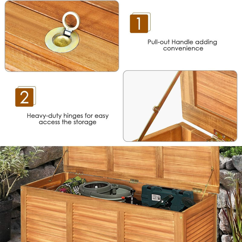 Natural Acacia Wood 47 Gallon Deck Storage Bench