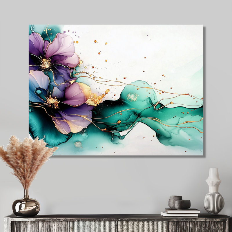 «Ethereal Violet», art mural abstrait avec vagues liquides, 16" H x 32" W, Wrapped Canvas, Ne s’applique pas