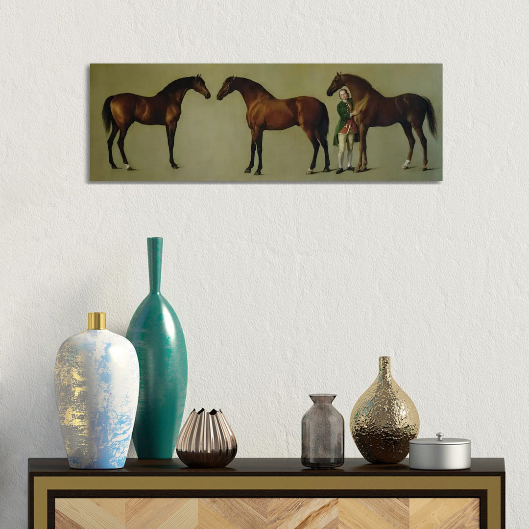 "Whistlejacket" And Two Other Stallions With Simon Cobb, The Groom, 1762 by George Stubbs - Wrapped Canvas Panoramic Painting