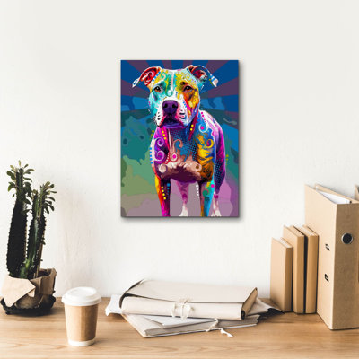 «The Carefree Staffie» par Dean Russo, art mural sur toile