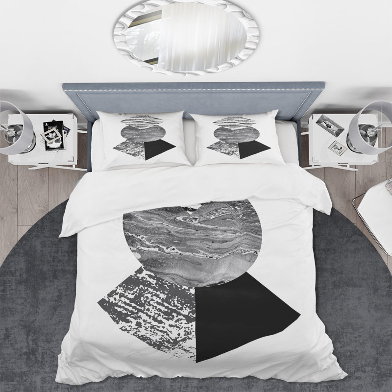 Feuille de palmier tropical avec formes géométriques abstraites I - Ensemble de housse de couette moderne - Polyester en microfibre