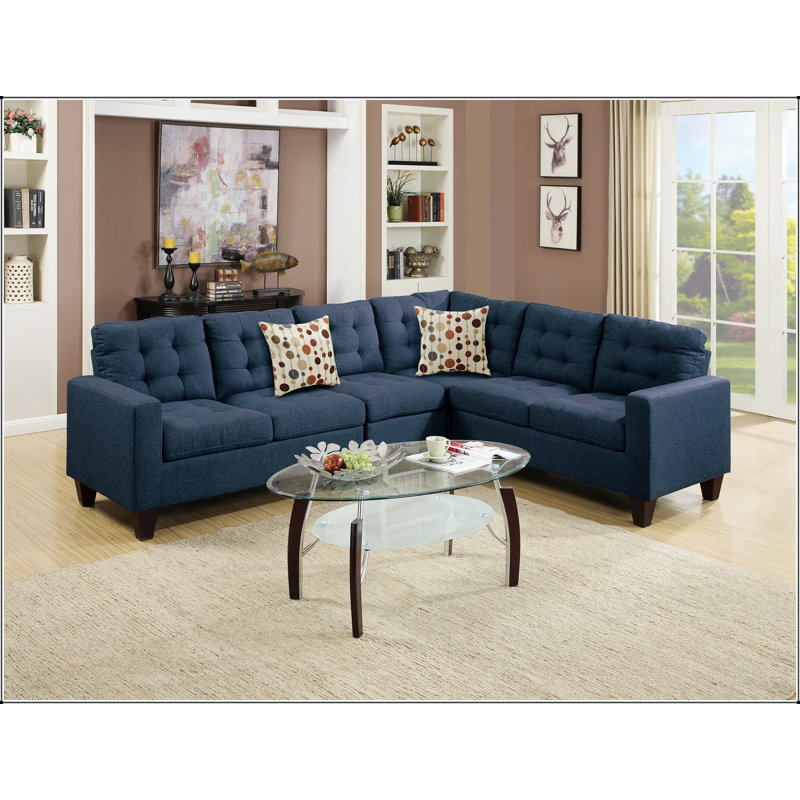 Canapé modulaire modulaire en polyfibre bleu marine, ensemble de 4 pièces comprenant des causeuses LAF et RAF, un coin d'angle et une chaise sans accoudoirs pour des sièges polyvalents