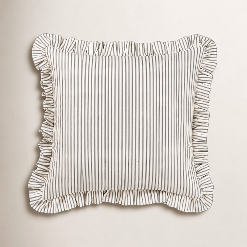 Birch Lane Ticking Stripe Ruffled Accent Pillow, Polyester, Black