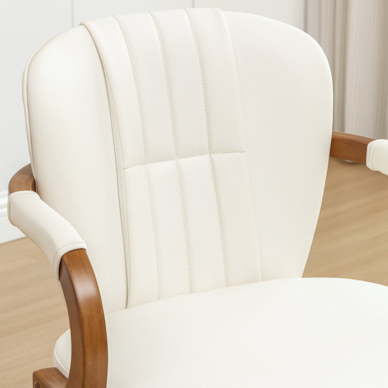 Chaises de salle à manger pivotantes Mid-Century rembourrées en cuir avec accoudoirs, Blanc