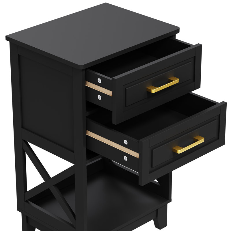 Table de chevet 2 tiroirs Havelka, Ensemble de 2, Noir