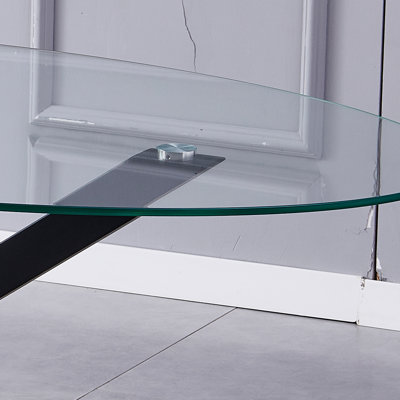 Oval Glass Top Metal Base Dining Table
