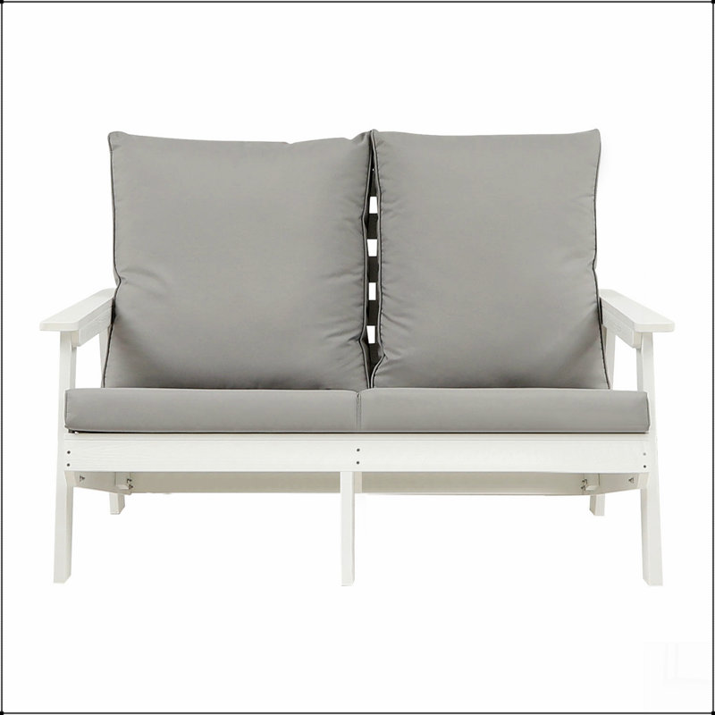 Causeuse d'extérieur avec coussin et jardin, Coussin gris / cadre blanc