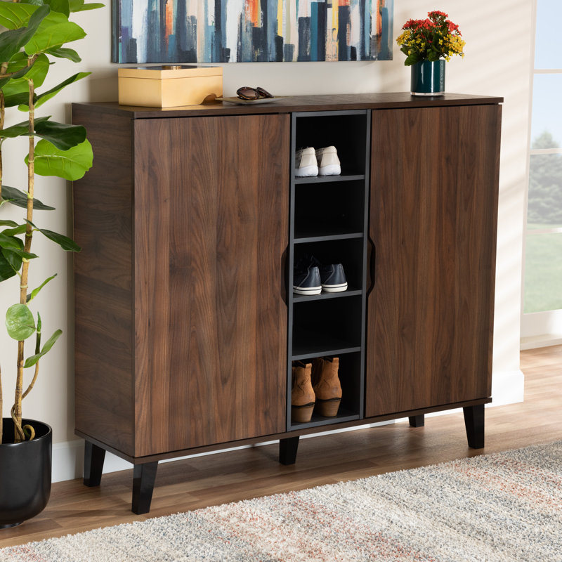 Ketter 25 Pair Shoe Storage Cabinet, Walnut Brown