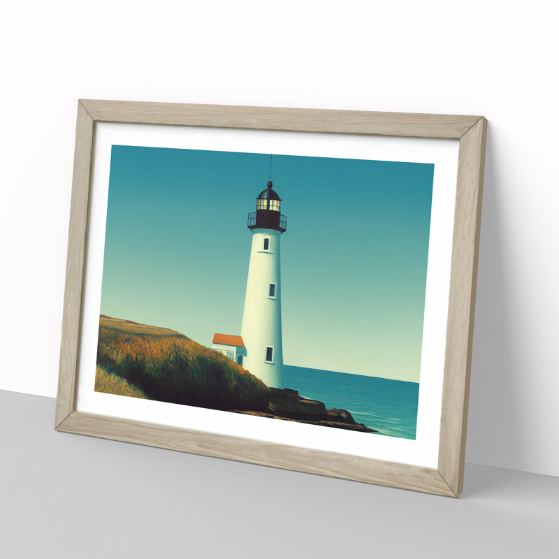 Resplendent Lighthouse - Single Picture Frame Painting, 25cm H x 34cm W x 2cm D, Oak Framed