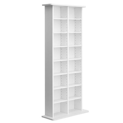 Armoire de rangement multimédia, organisateur de tablette DVD à 8 niveaux, organisateur de rangement multimédia pour CD, DVD, livres et jeux, tablette pour salon, bureau à domicile, salle d'enregistrement, blanc