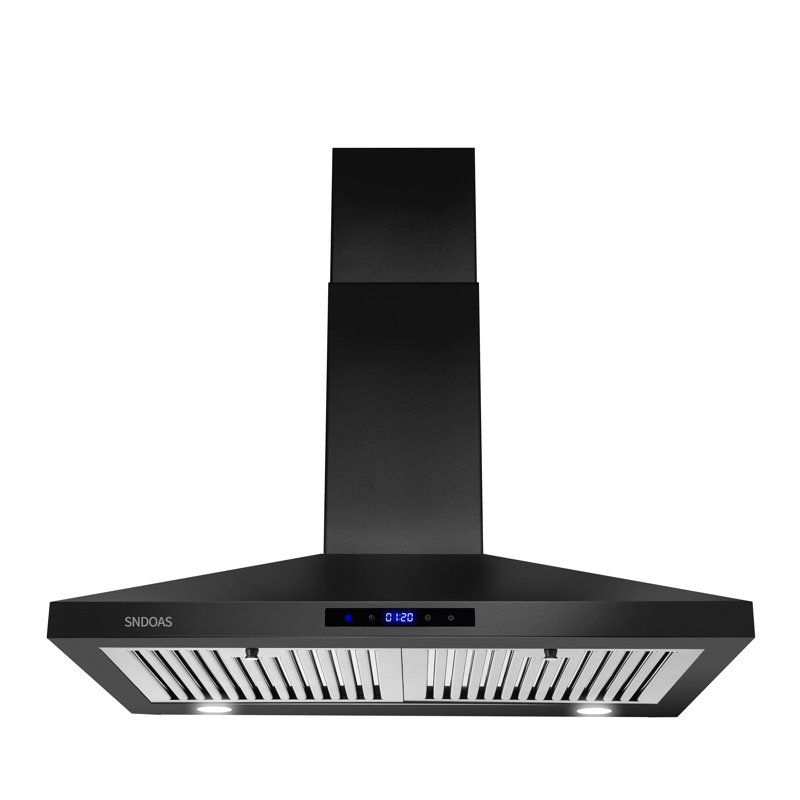 Hotte murale convertible 29,3 po de largeur et 450 pi³ / min en acier inoxydable, Noir