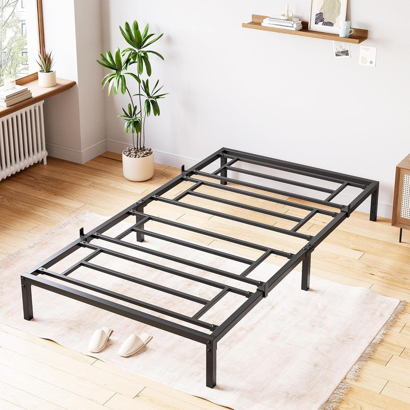 Metal Bed Frame, Twin Size, 8 Inch, Black, with Storage Space, Heavy Duty, Easy Assembly, No Box Spring Needed