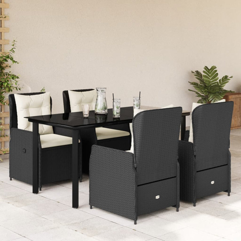  Garden Dining Set Black, Cream White, 4