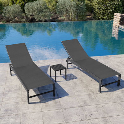 Patio Metal Reclining Chaise Lounge with Side Table by Ebern Designs