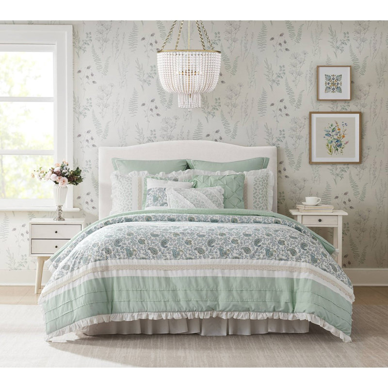 9 Piece Percale Comforter Set Aqua