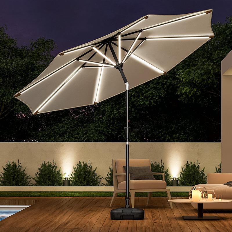 Aisya 3m Traditional Parasol with LED Light, Beige