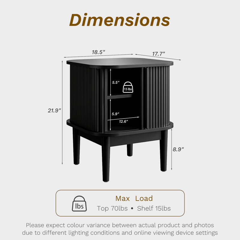 Tambour Nightstand, Black, Set of 2
