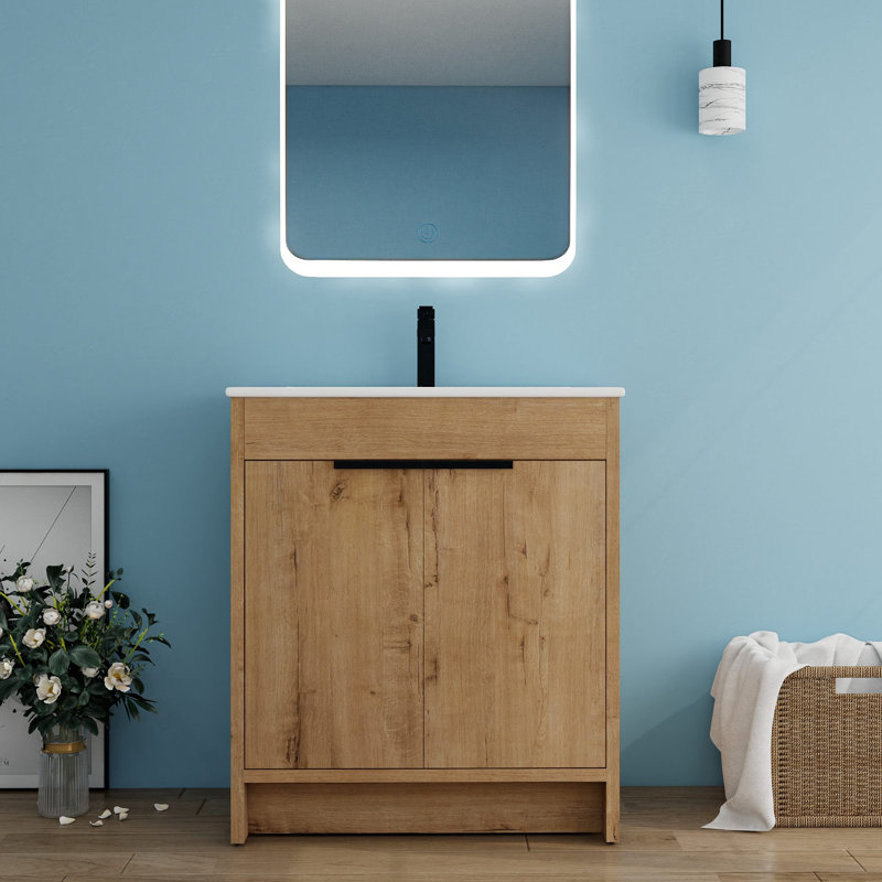 Diandrea 30'' Single Bathroom Vanity with Ceramic Top, White, 30''