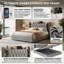 EU Double & King Velvet Ottoman Bed with Smart LED & Wireless Charging, Storage Headboard, 140/160x200cm in Grey/Beige-1343790476-1343790478