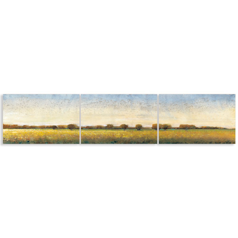«Landscape Trees and Flowers in Field Triptych», ensemble de 3 reproductions d'art sur papier sans cadre