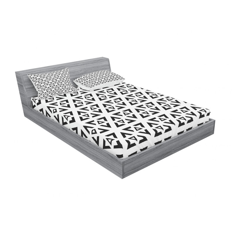 Microfiber Geometric Sheet Set, Queen Sheet Set with Fitted Sheet