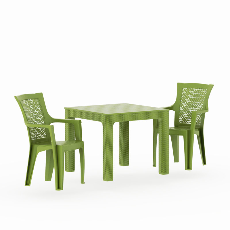 Ensemble bistro 3 pièces avec chaises Mira et table Solora, vert, Brun
