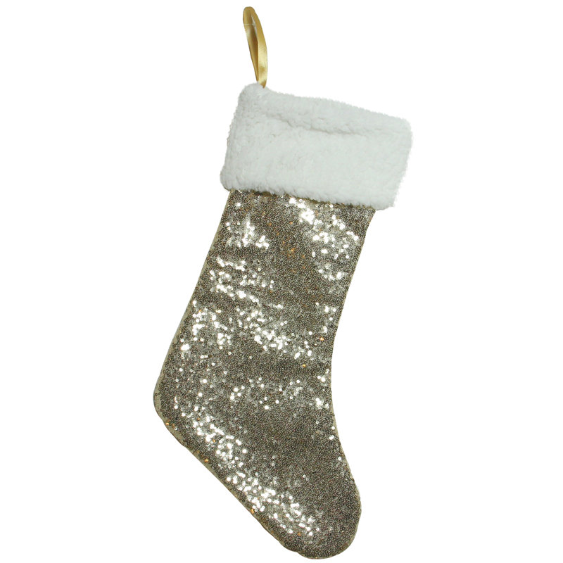 Chaussette de Noël 18 "à paillettes avec revers en sherpa, Or