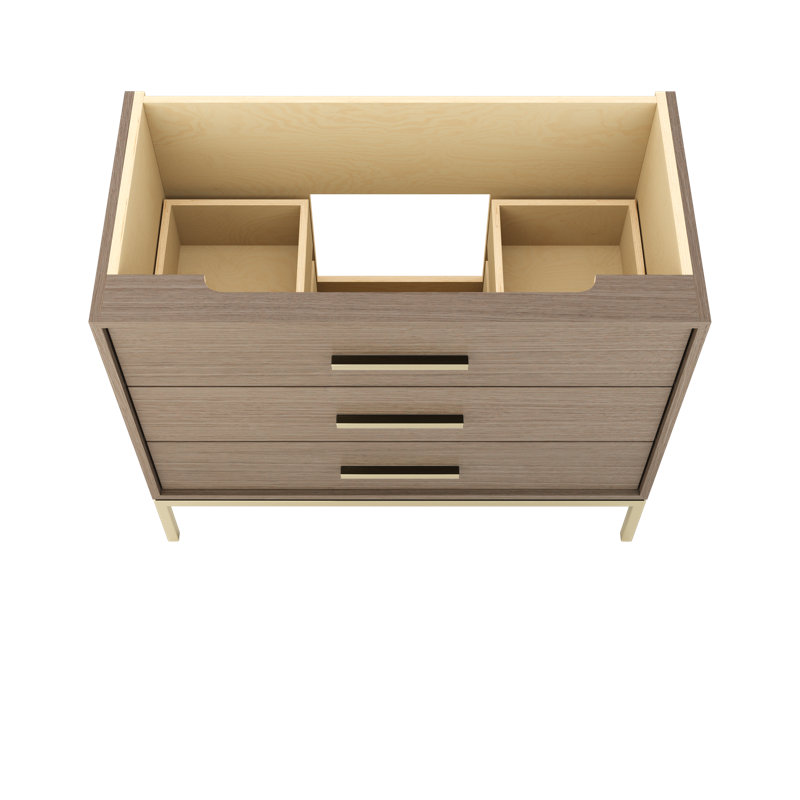 Rift White Oak Three-Drawer Single Bath Vanity, 42", Natural Weathered, Satin Gold