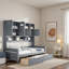 Lit de jour tout-en-un en bois avec 2 tiroirs, armoires et tablettes-323349043-323349053