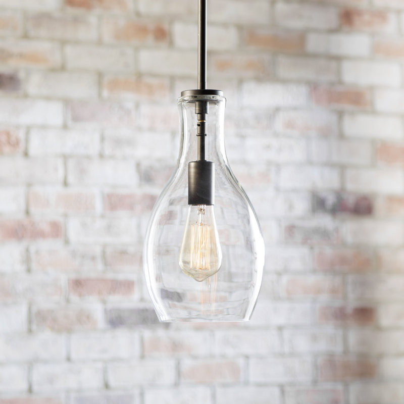 Luminaire suspendu 1 lumière bronze antique avec abat-jour en verre transparent, Transparent, Bronze vieilli