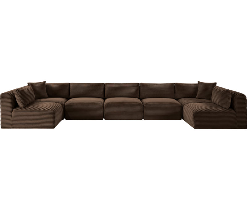 Canapé modulaire Carmean, Velours côtelé texturé brun, 5 Armless, 2 Corner